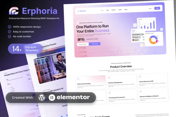 erphoria enterprise resource planning erp saas platform elementor template kit 1
