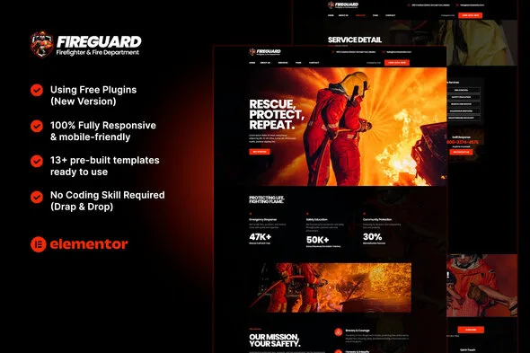 fireguard firefighter fire department elementor template kit 1