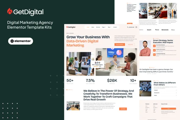 getdigital digital marketing agency elementor pro template kit 1