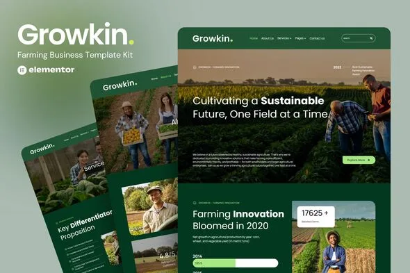 growkin farming business website elementor template kits 1