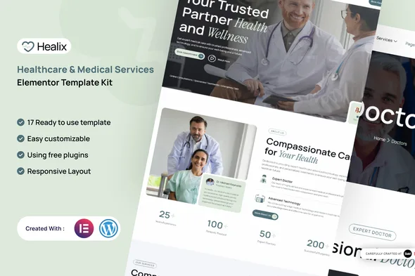 healix healthcare medical services elementor template kit 1