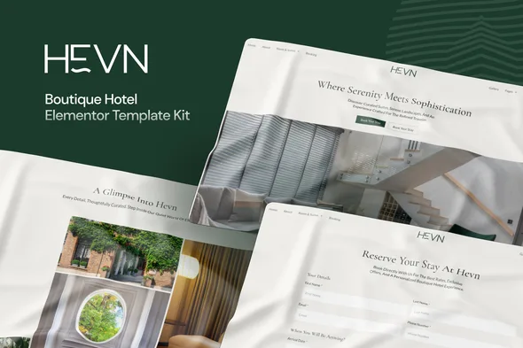 hevn boutique hotel elementor template kit 1