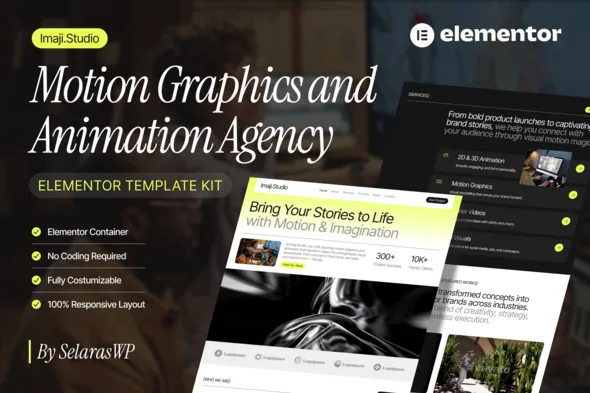 imajistudio motion graphics animation agency elementor pro template kit 1