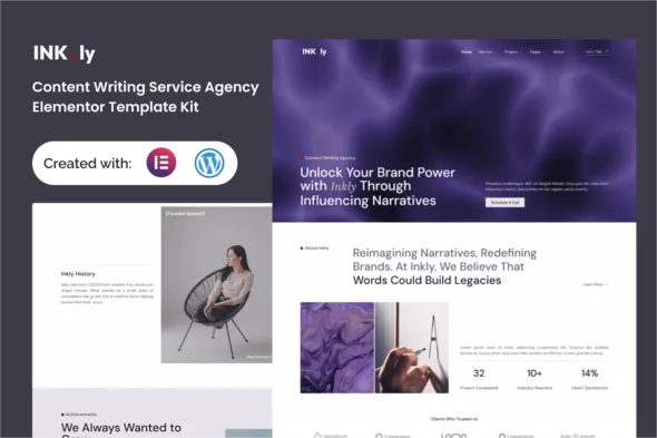 inkly content writing service agency elementor template kit 1