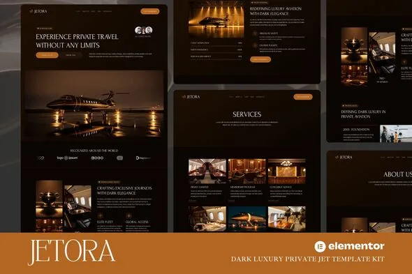 jetora dark luxury private jet elementor template kit 1