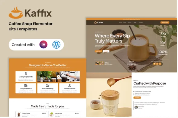 kaffix coffee shop cafe elementor template kit 1