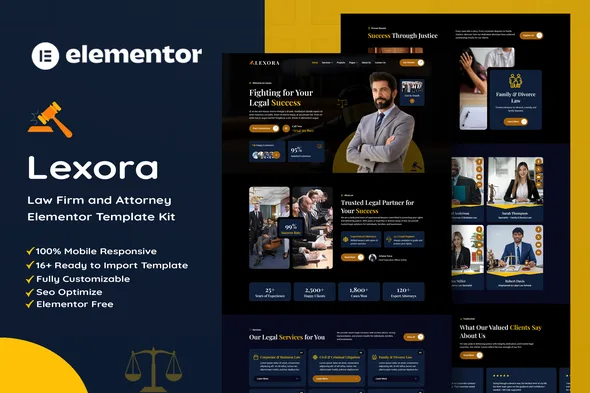 lexora law firm attorney elementor template kit 1