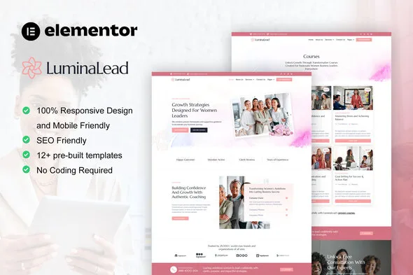 luminalead feminine business coaching elementor pro template kit 1