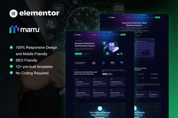 marru saas ai services elementor pro template kit 1