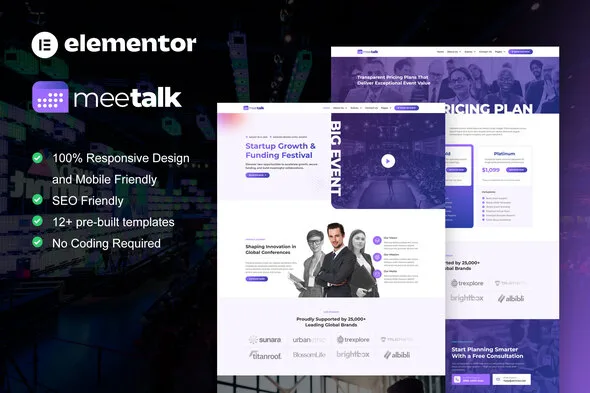 meetalk event conference elementor pro template kit 1