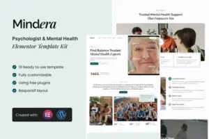 Mindera – Psychologist & Mental Health Elementor Template Kit