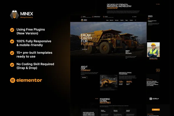 minex mining industry elementor template kit 1