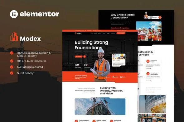 modex construction building services elementor template kit 1
