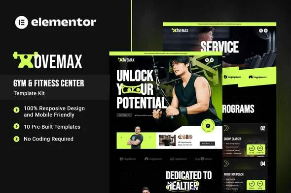 movemax gym fitness center elementor template kit 2