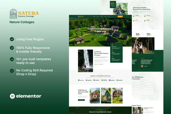 natura nature cottages elementor template kit 1