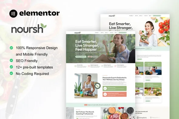 noursh healthy food nutrition elementor pro template kit 1