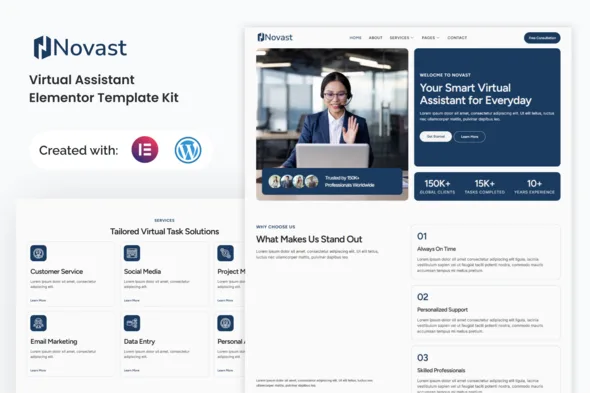 novast virtual assistant elementor template kit 1