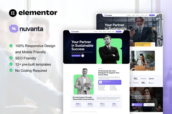 nuvanta business coach consulting elementor pro template kit 1