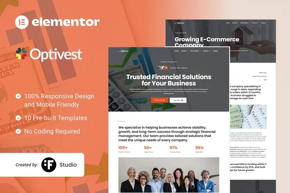 optivest financial investment elementor template kit 1