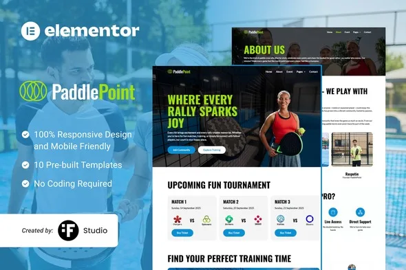 paddlepoint paddle gear court booking elementor template kit 1