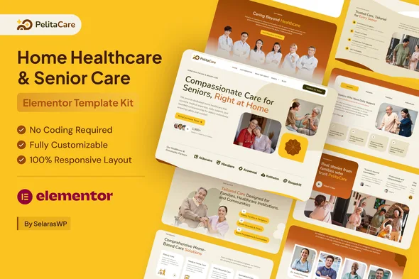 pelitacare home healthcare senior care elementor pro template kit 1
