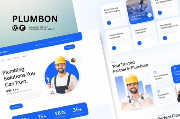 plumbon plumbing service elementor template kit 1