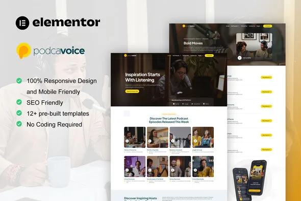 podcavoice podcaster streaming elementor template kit 1