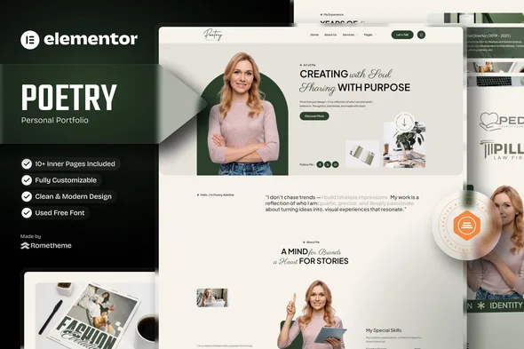 poetry personal portfolio resume elementor template kit 1