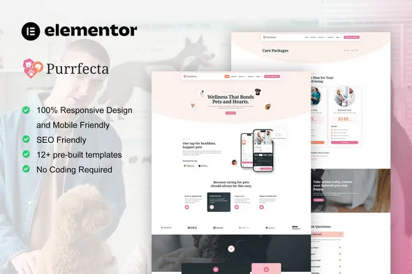 purrfecta veterinary pet care elementor pro template kit 1