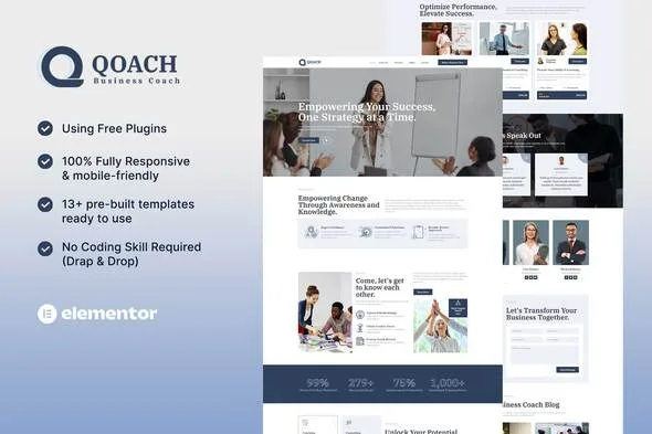 qoach womens business coaching elementor template kit