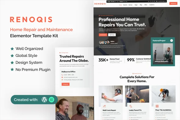renoqis home repair maintenance elementor template kit 1