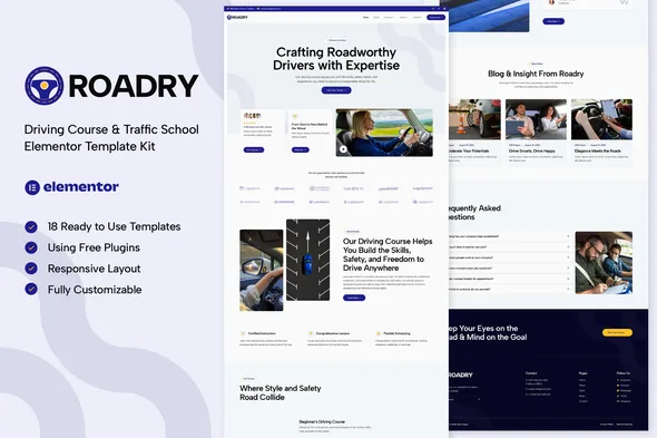 roadry driving course traffic school elementor template kit 1