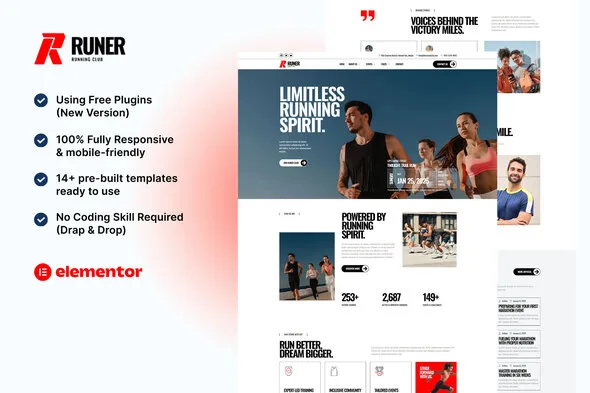 runer running club marathon sports events elementor template kit 1