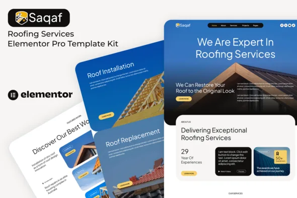 saqaf roofing services elementor pro template kit 1