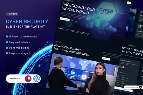 secure cyber security elementor template kit 1
