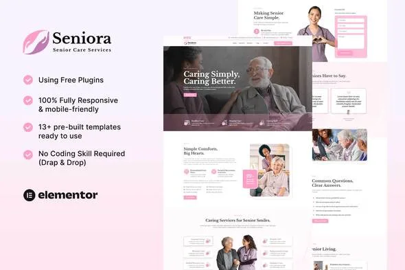 seniora senior care services elementor template kit 1