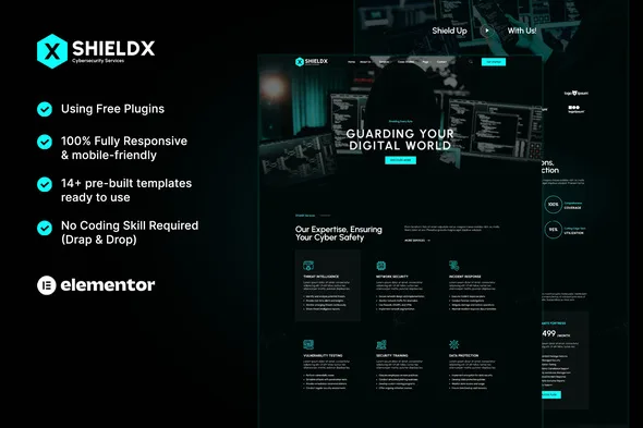 shieldx cybersecurity services elementor template kit 1