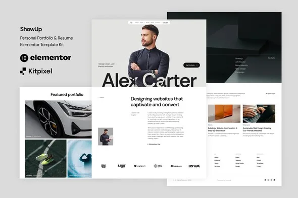 showup personal portfolio resume elementor template kit 1