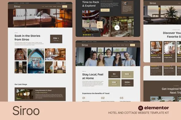 siroo hostel cottage website elementor template kit 1