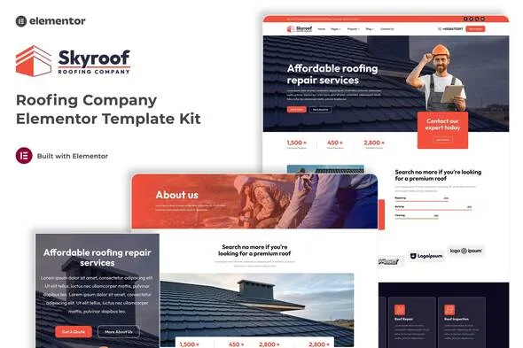 skyroof roofing company elementor template kit 1