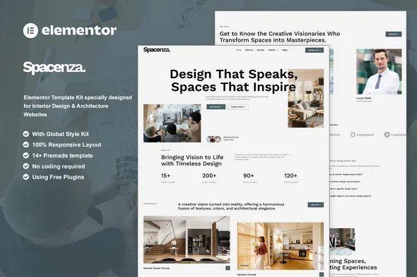 spacenza interior design architecture elementor template kit 1