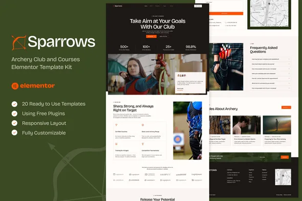 sparrows archery club courses elementor template kit 1
