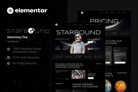 starbound astronomy club elementor template kit 1