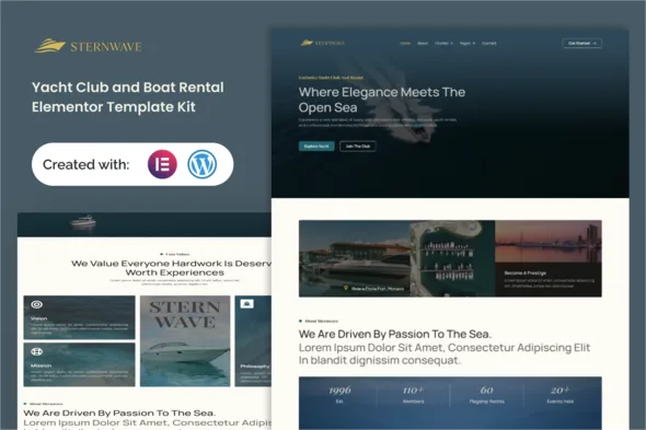 sternwave yacht club and boat rental elementor template kit 1