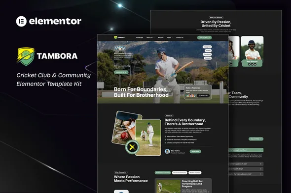 tambora cricket club community elementor template kit 1