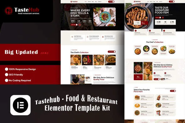 tastehub food restaurant elementor template kit 1