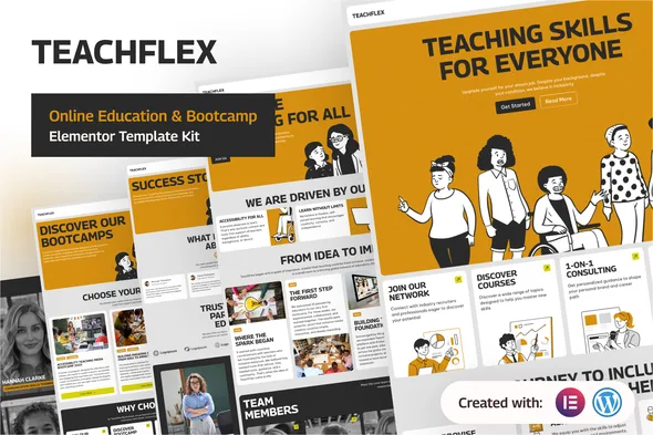 teachflex online education bootcamp elementor template kit 1