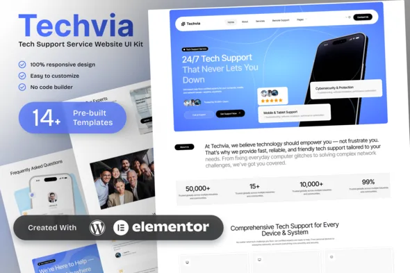 techvia tech support service elementor template kit 1