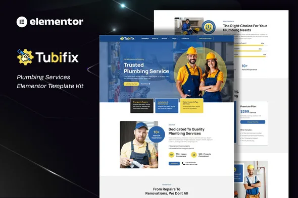 tubifix plumbing services elementor template kit 1