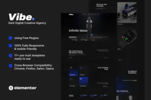 Vibe – Dark Digital Creative Agency & Portfolio Elementor Template Kit